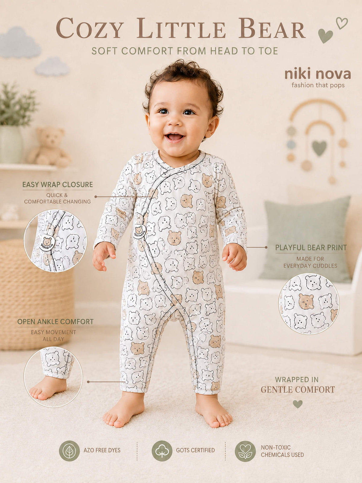 Niki Nova Baby Sleepsuit Soft Cotton for Baby Boys & Girls
