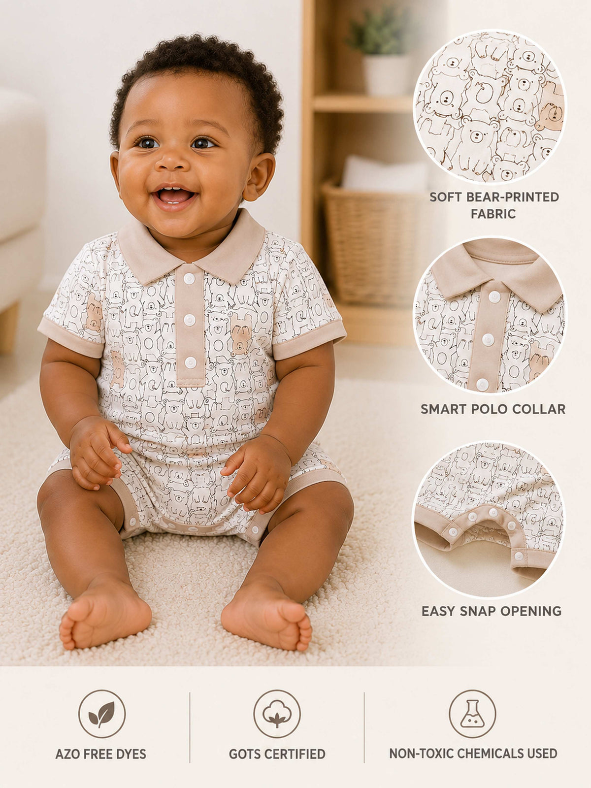 Niki Nova Poloform Romper ÃƒÂ¢Ã¢â€šÂ¬Ã¢â‚¬Å“ Premium Printed Polo Collar Baby Romper for Boys & Girls | Soft Cotton Comfort | Everyday Playwear