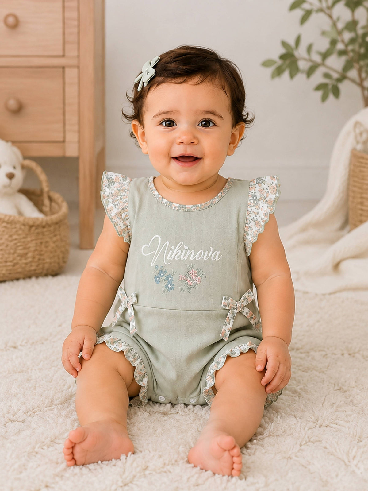 Niki Nova Baby Girls Flutter Dress Romper Soft Cotton Floral