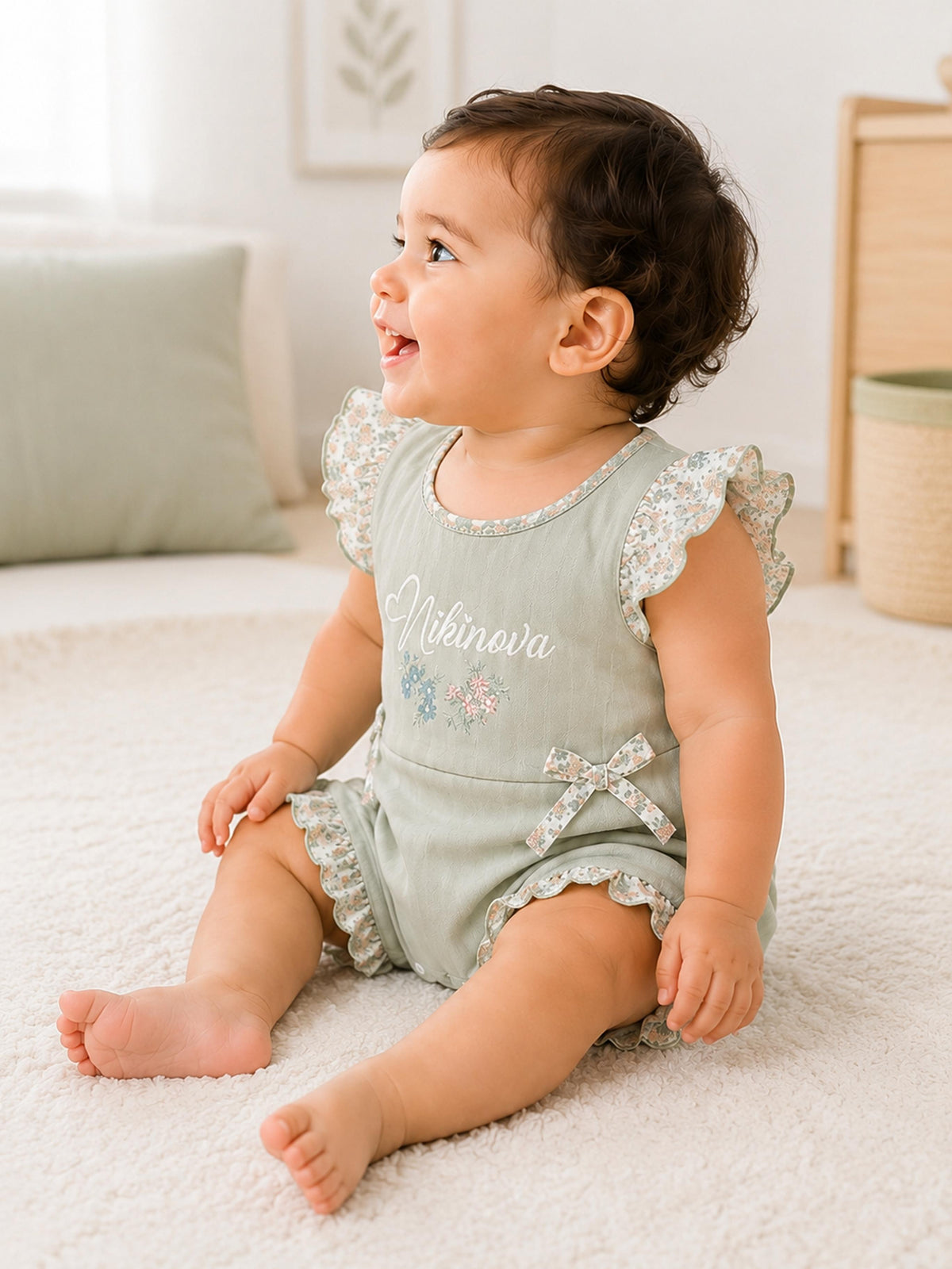 Niki Nova Baby Girls Flutter Dress Romper Soft Cotton Floral
