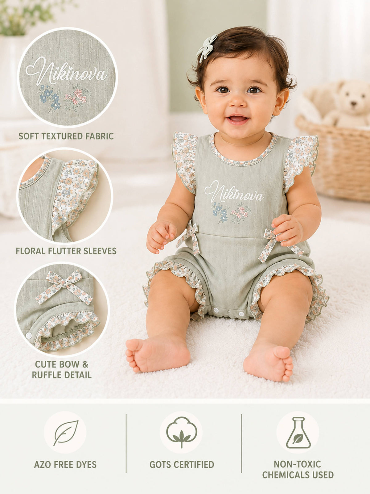 Niki Nova Baby Girls Flutter Dress Romper Soft Cotton Floral