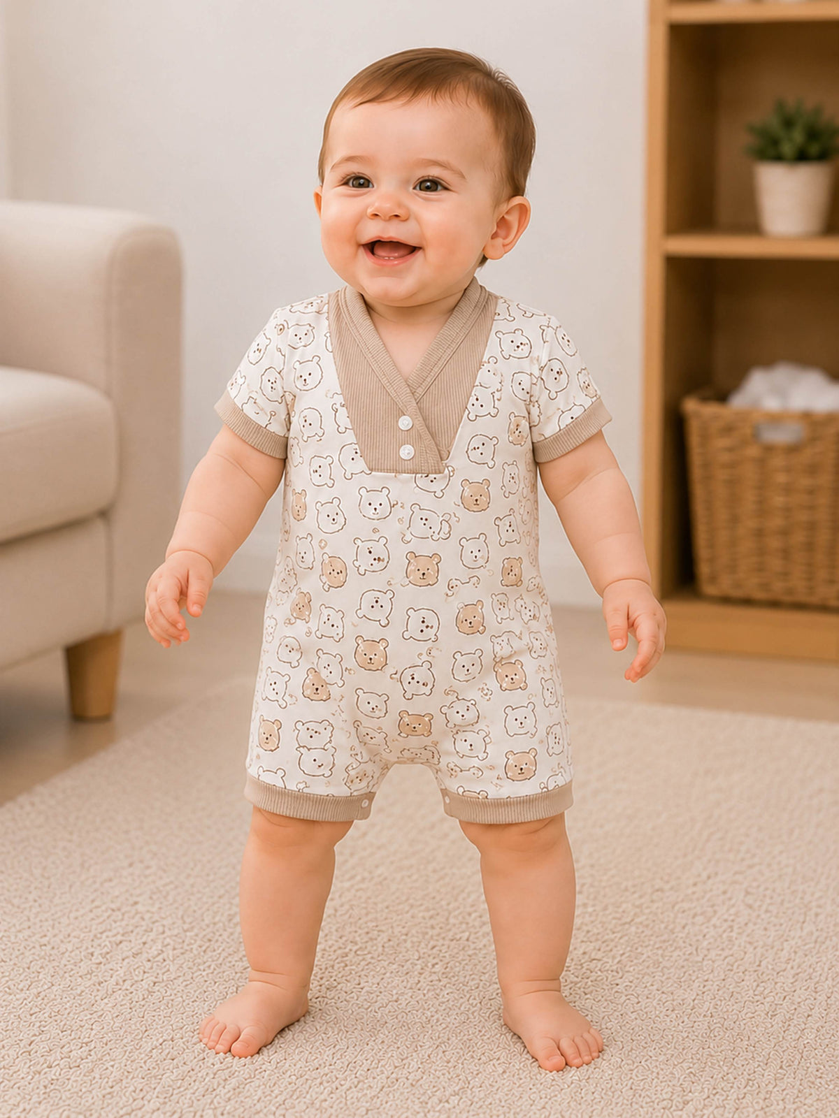 Niki Nova Baby V-Neck Romper Soft Cotton for Baby Boys & Girls