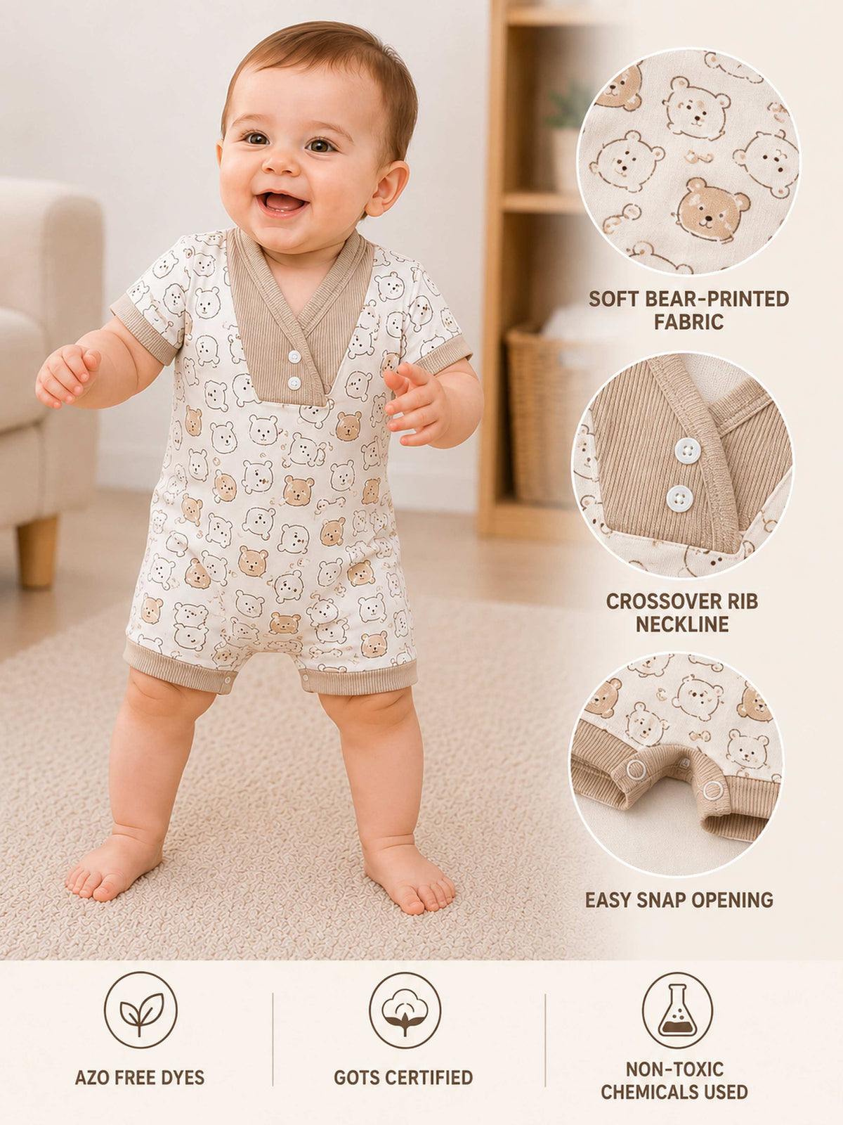 Niki Nova Baby V-Neck Romper Soft Cotton for Baby Boys & Girls