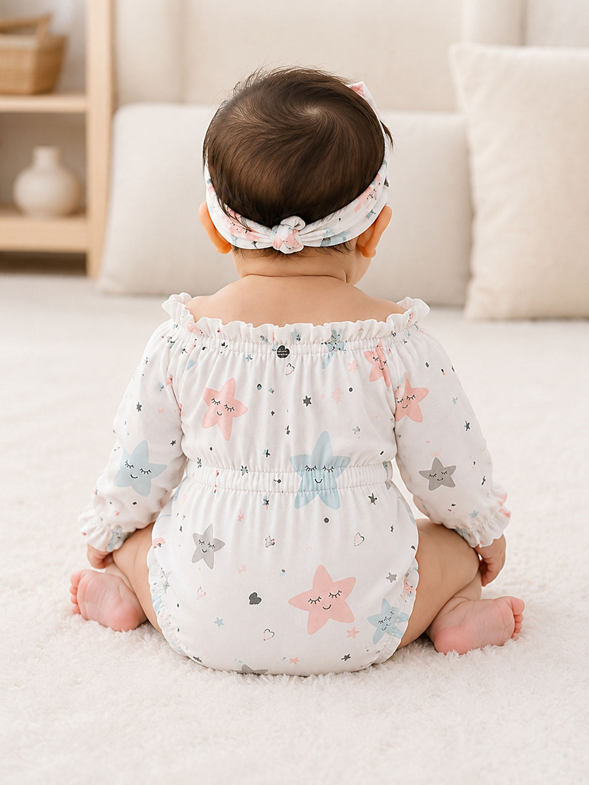 Niki Nova Baby Girls Star Print Bubble Suit Soft Cotton Romper