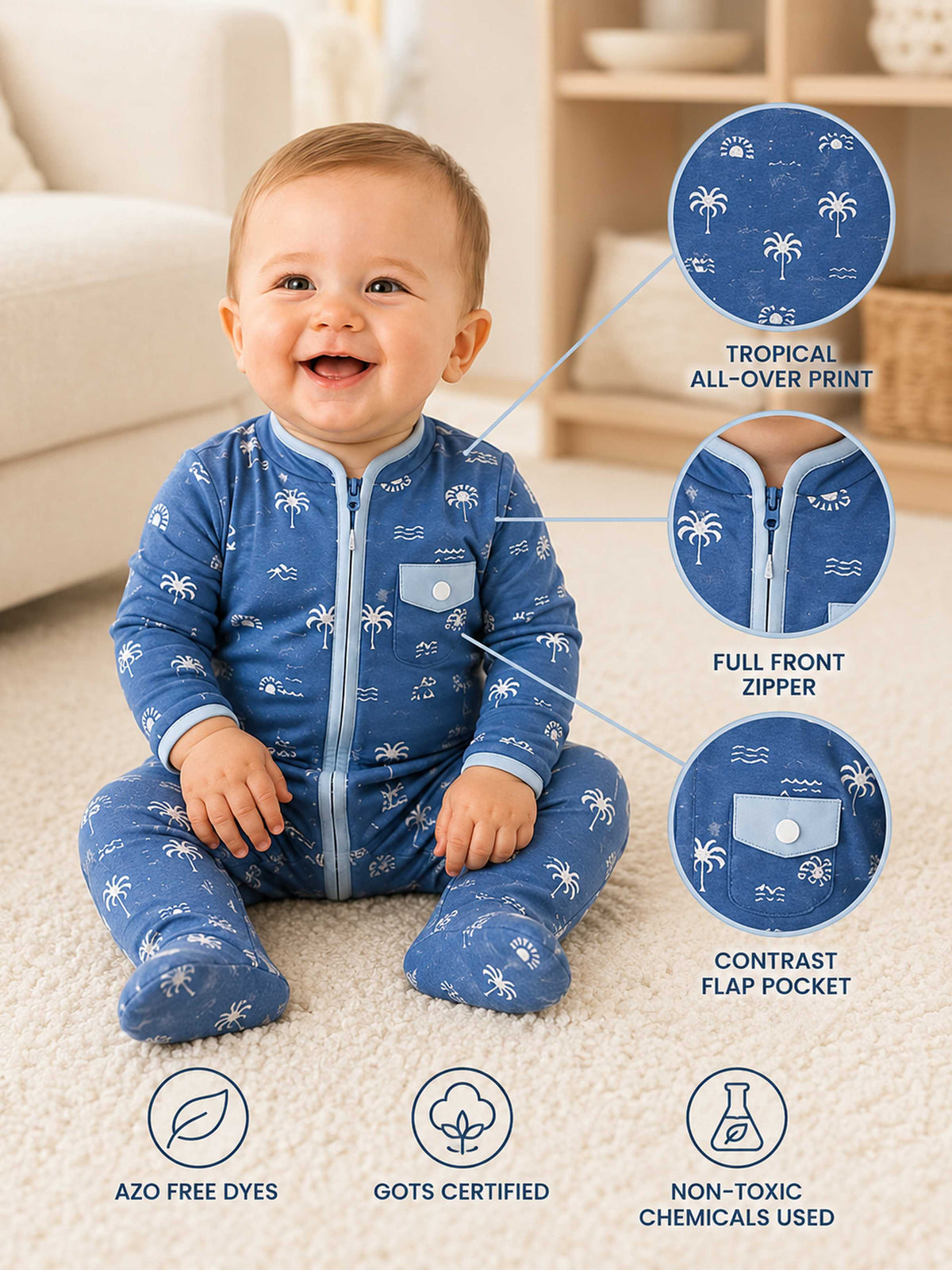 Niki Nova Baby Zip Coverall Soft Cotton for Baby Boys & Girls
