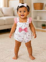 Niki Nova Baby Girls Lace Sleeve Romper Soft Cotton with Bow