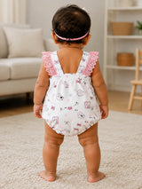 Niki Nova Baby Girls Lace Sleeve Romper Soft Cotton with Bow