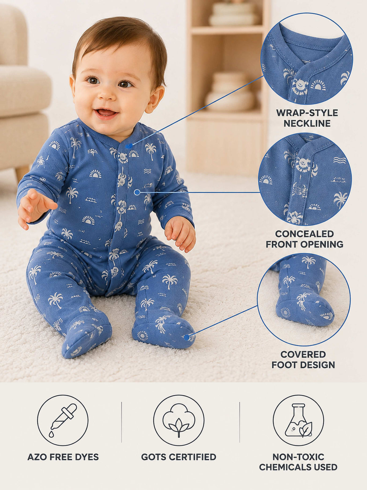 Niki Nova Baby Footed Sleepsuit Soft Cotton for Baby Boys & Girls