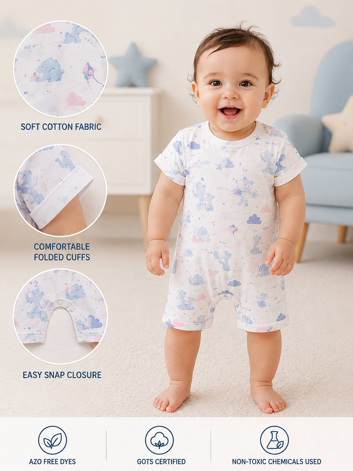 Niki Nova Baby Romper Ultra-Soft Cotton for Baby Boys & Girls