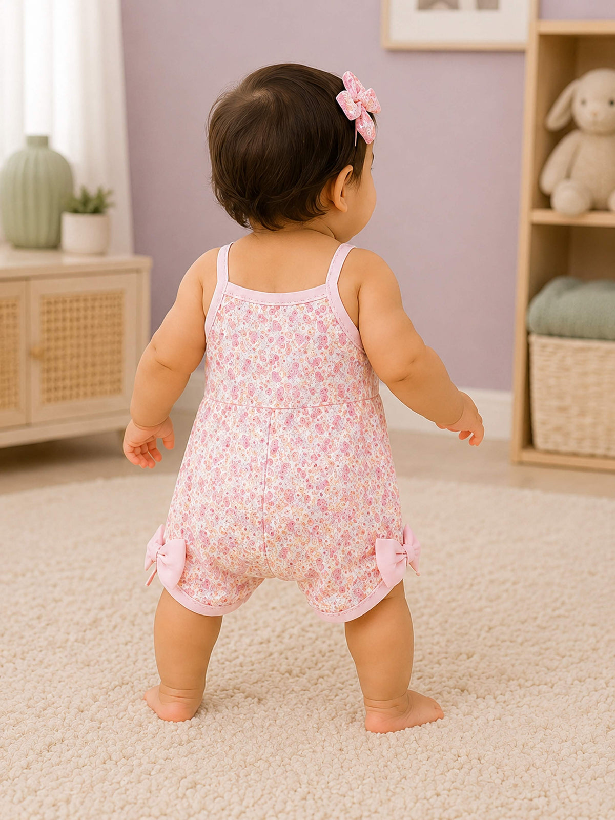 Niki Nova Baby Girls Floral Romper Soft Cotton with Bow Detail