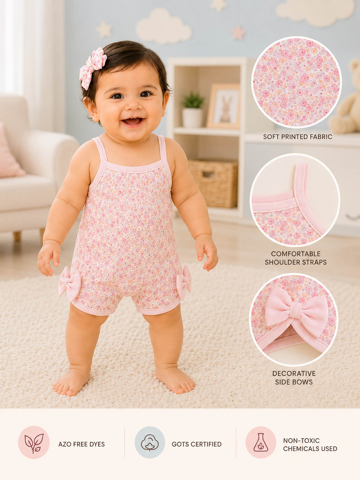 Niki Nova Baby Girls Floral Romper Soft Cotton with Bow Detail