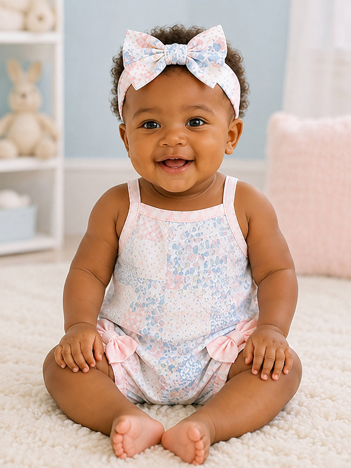 Niki Nova Baby Girls Floral Sleeveless Onesie Soft Cotton