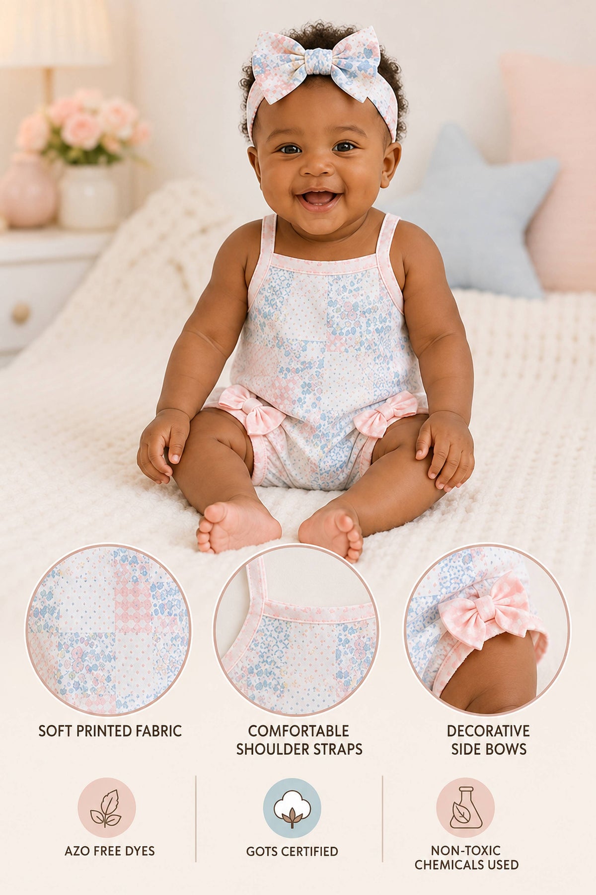Niki Nova Baby Girls Floral Sleeveless Onesie Soft Cotton