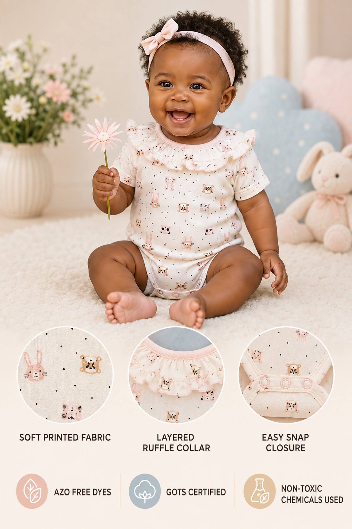 Niki Nova Baby Girls Peter Pan Bodysuit Soft Cotton Printed