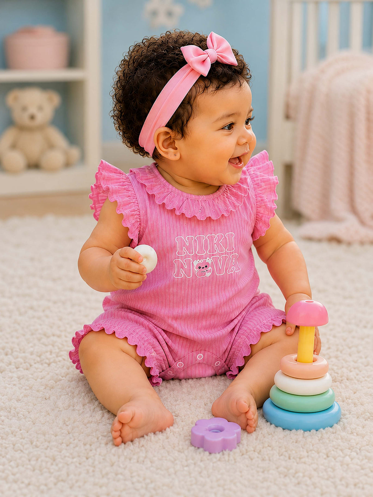Niki Nova Baby Girls Flutter Sleeve Romper Soft Cotton Wear