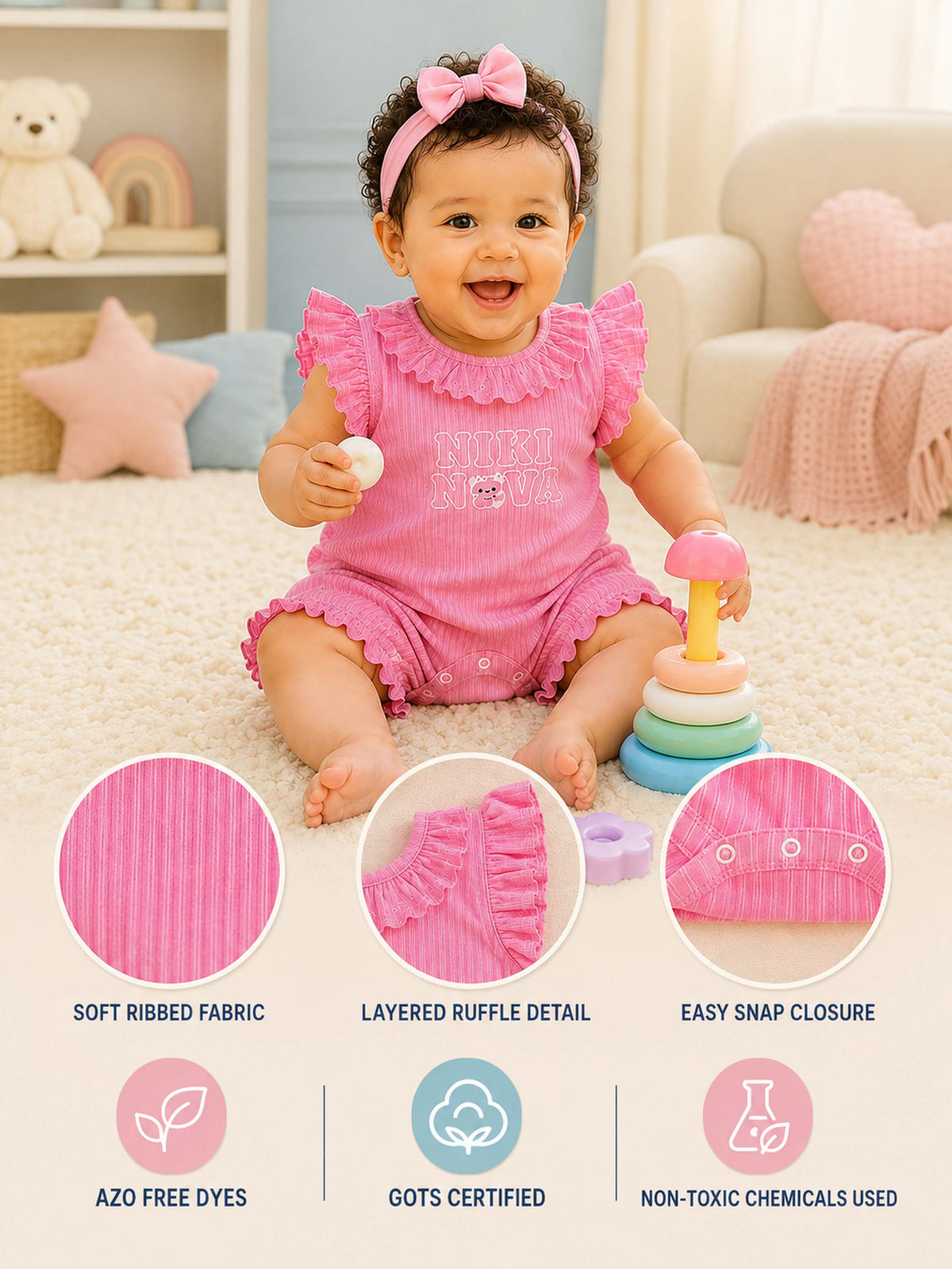Niki Nova Baby Girls Flutter Sleeve Romper Soft Cotton Wear