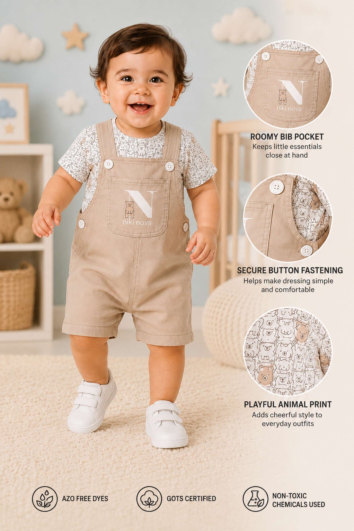 Niki Nova Baby Dungaree Set Soft Cotton for Baby Boys & Girls