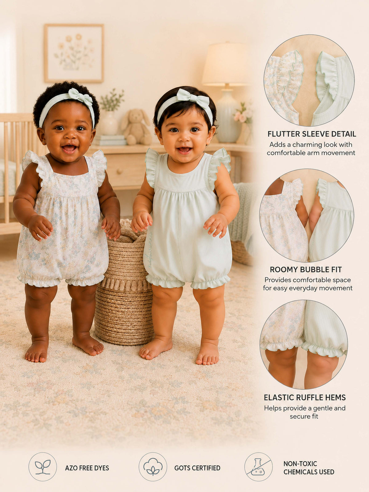Niki Nova Baby Girls Ruffle Bubble Romper Set
