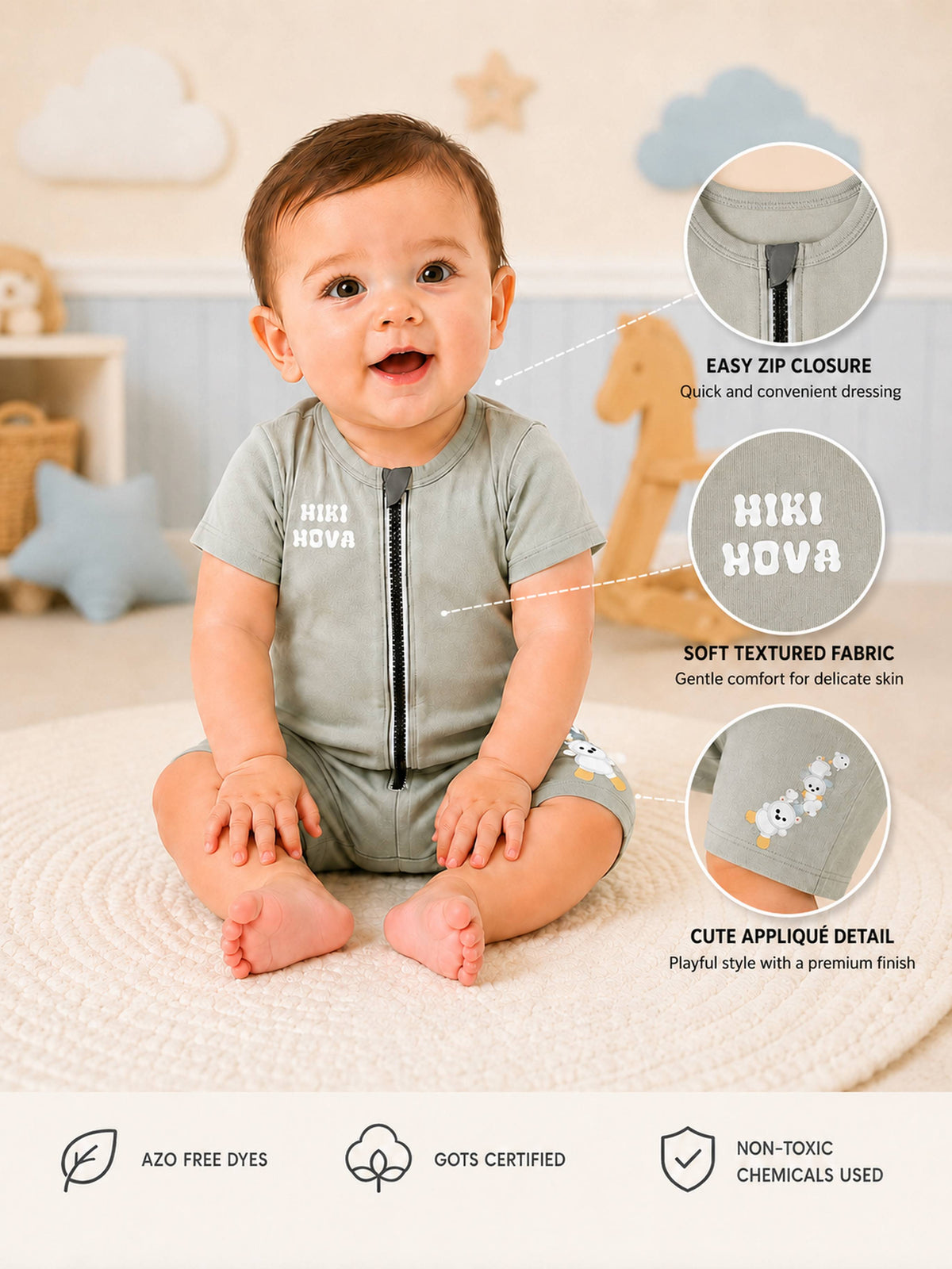 Niki Nova Short Dungaree Romper Set for Babies | Soft Cotton Printed Tee with Stylish Short Dungaree | Comfortable Everyday Kids Wear