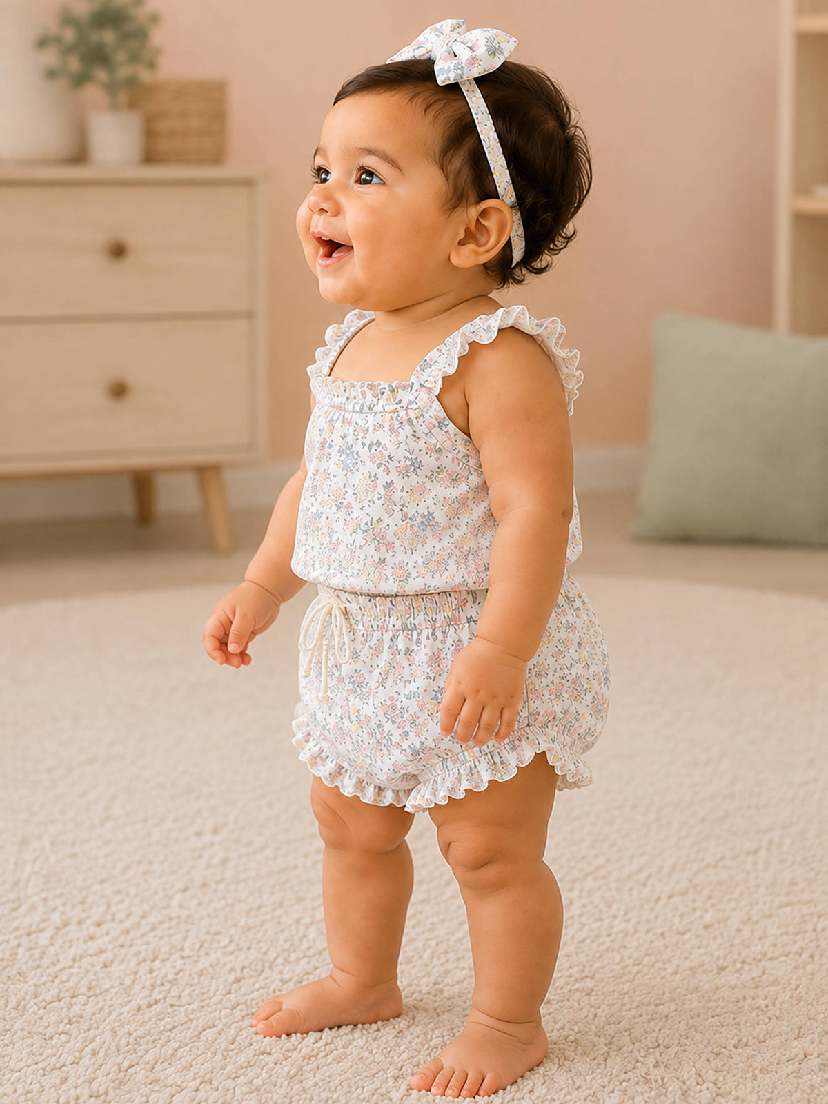 Niki Nova Baby Girls Floral Co-Ord Set Soft Cotton Sleeveless