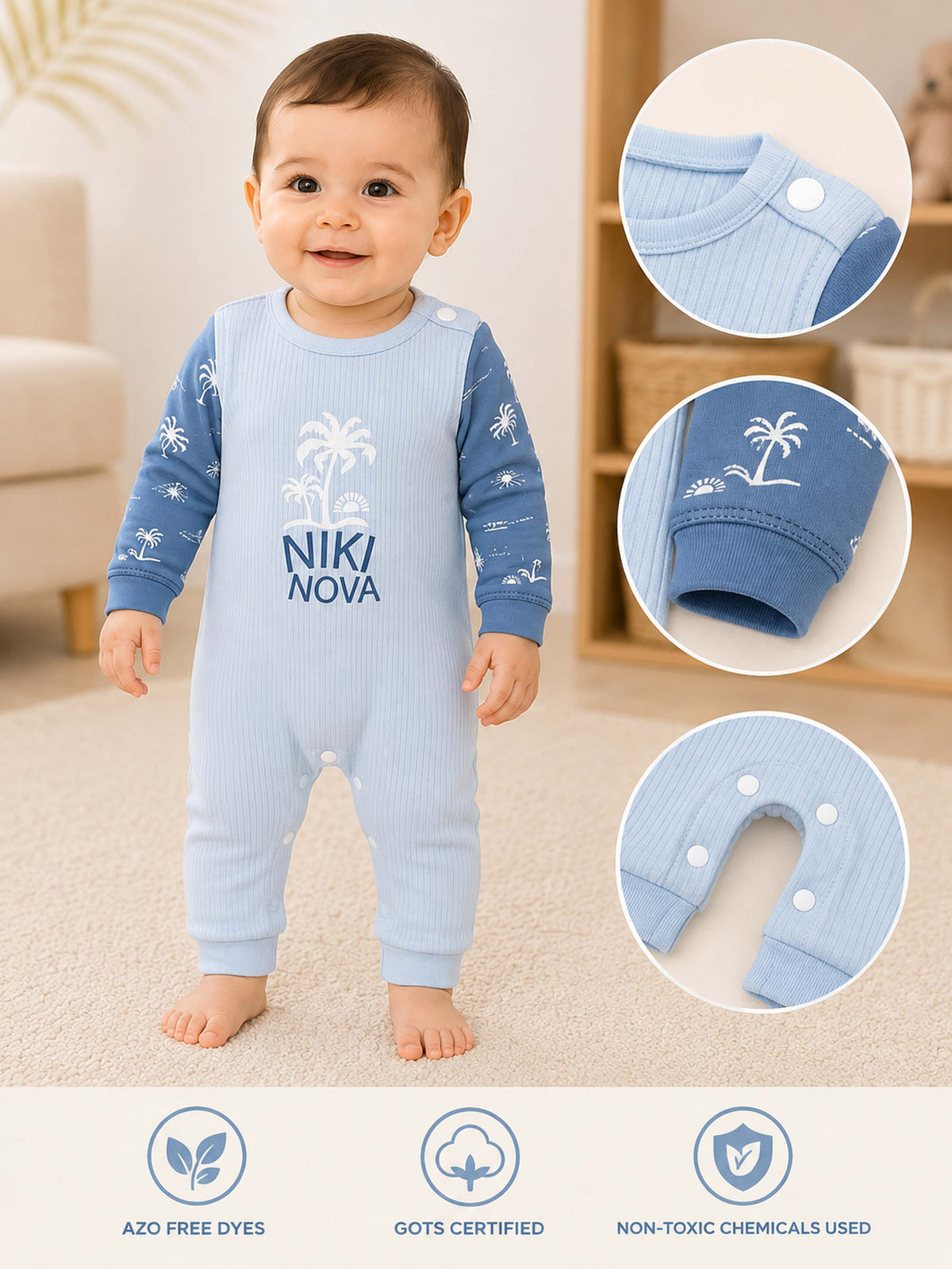 Niki Nova Ribbed Baby Romper Soft Cotton for Baby Boys & Girls