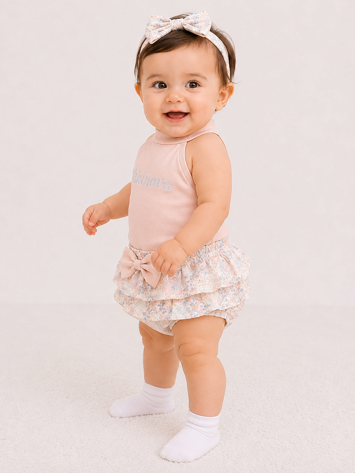 Niki Nova Baby Girls Ruffle Bloomer Set Soft Cotton with Bow