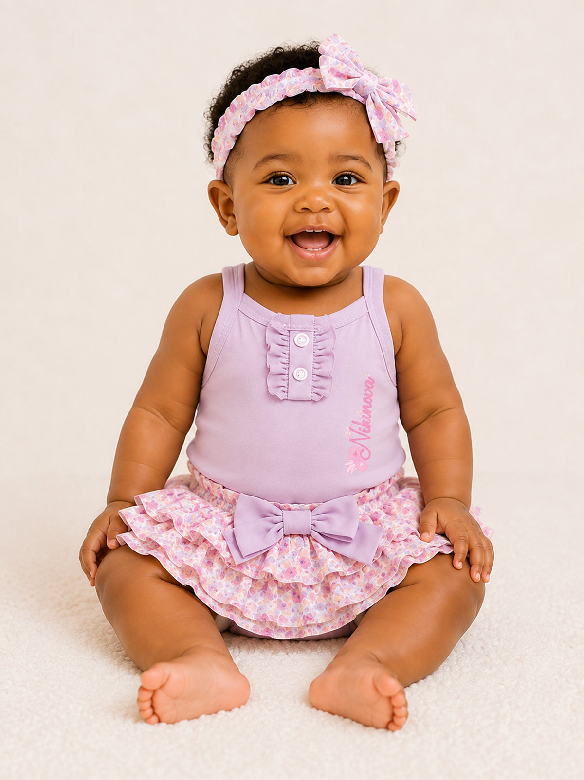 Niki Nova Baby Girls Tiered Skirt Onesie Soft Cotton Sleeveless