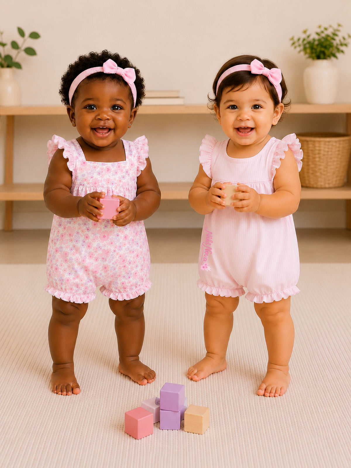 Niki Nova Baby Girls Ruffle Bubble Romper Set