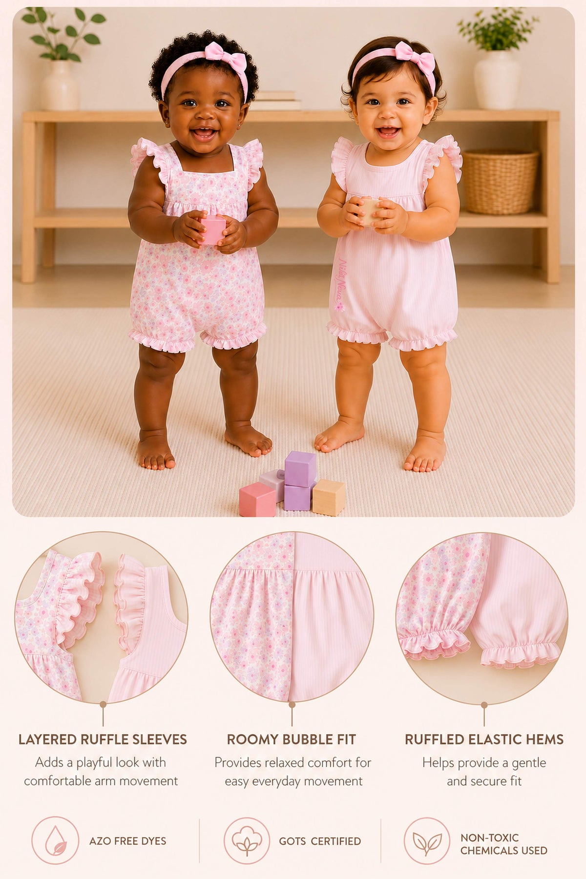 Niki Nova Baby Girls Ruffle Bubble Romper Set