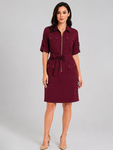 Zarelle Women's Cotton Shirt Dress with Tie Belt