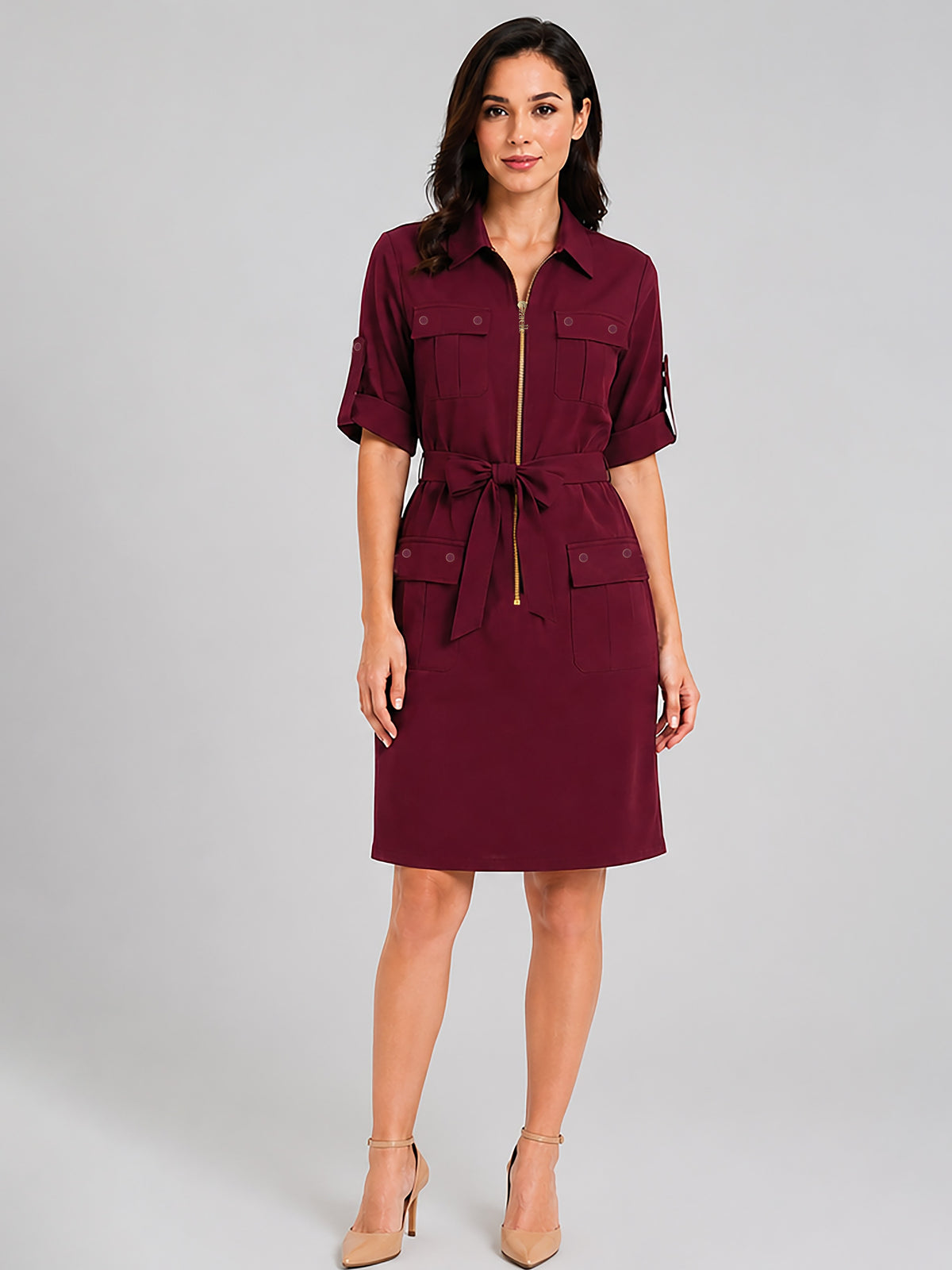 Zarelle Women's Cotton Shirt Dress with Tie Belt