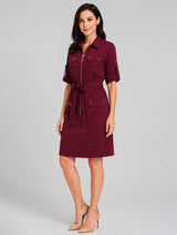 Zarelle Women's Cotton Shirt Dress with Tie Belt