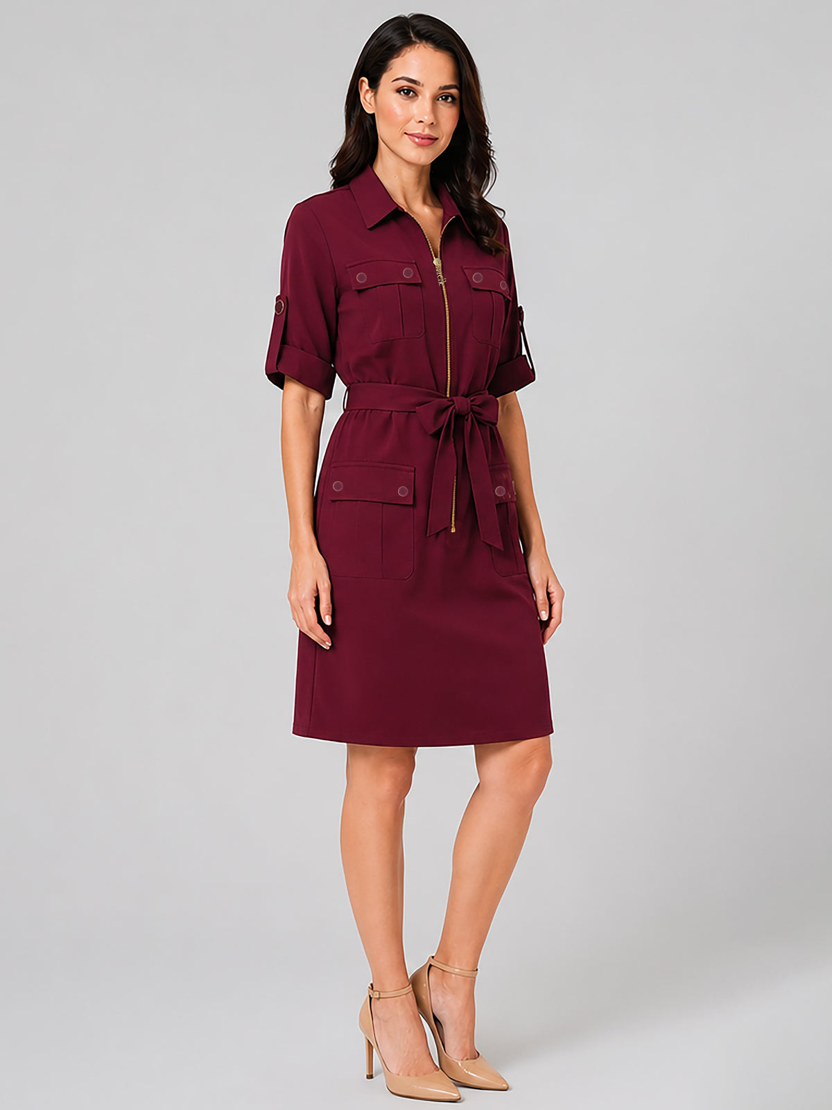 Zarelle Women's Cotton Shirt Dress with Tie Belt