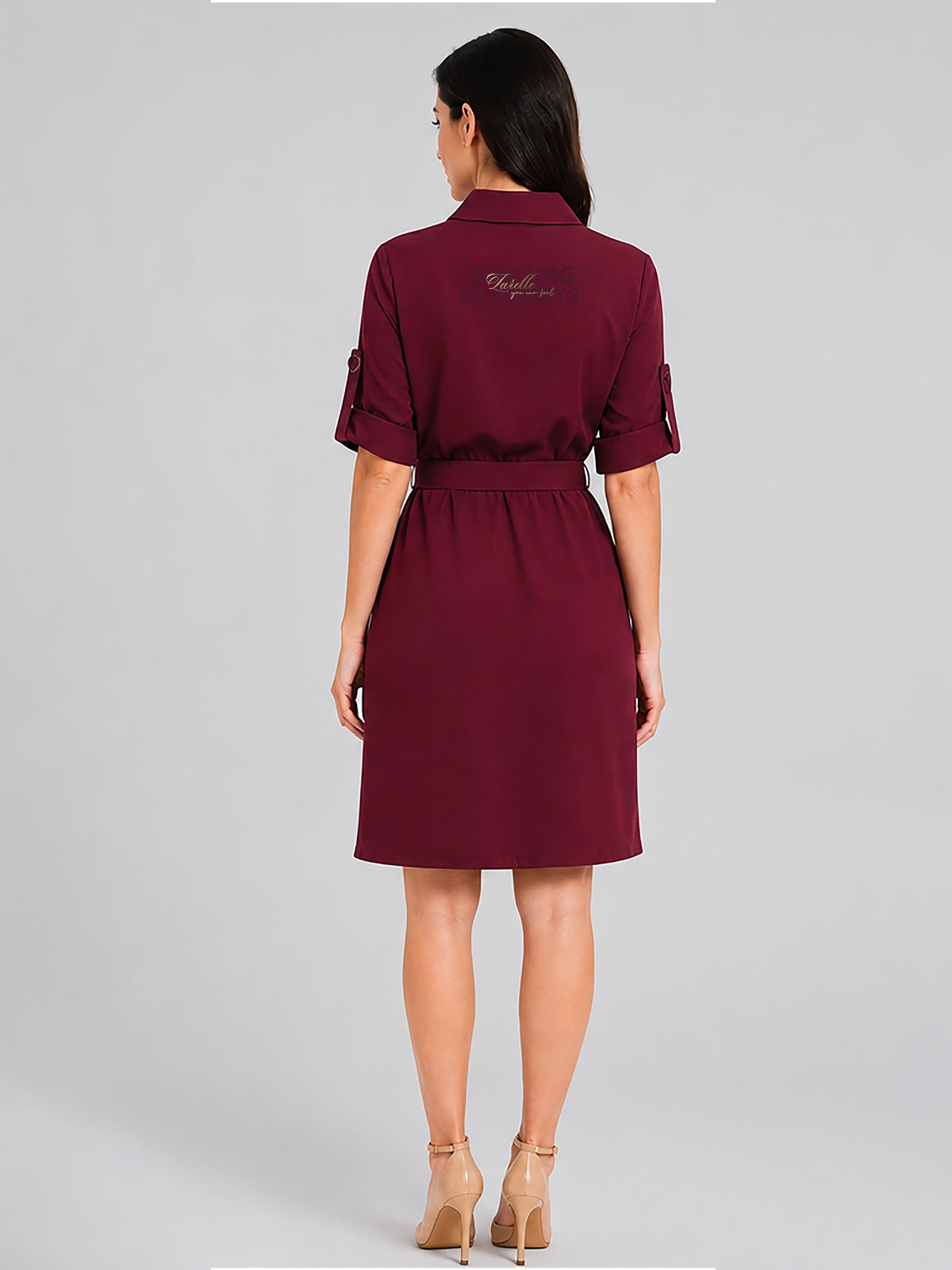 Zarelle Women's Cotton Shirt Dress with Tie Belt