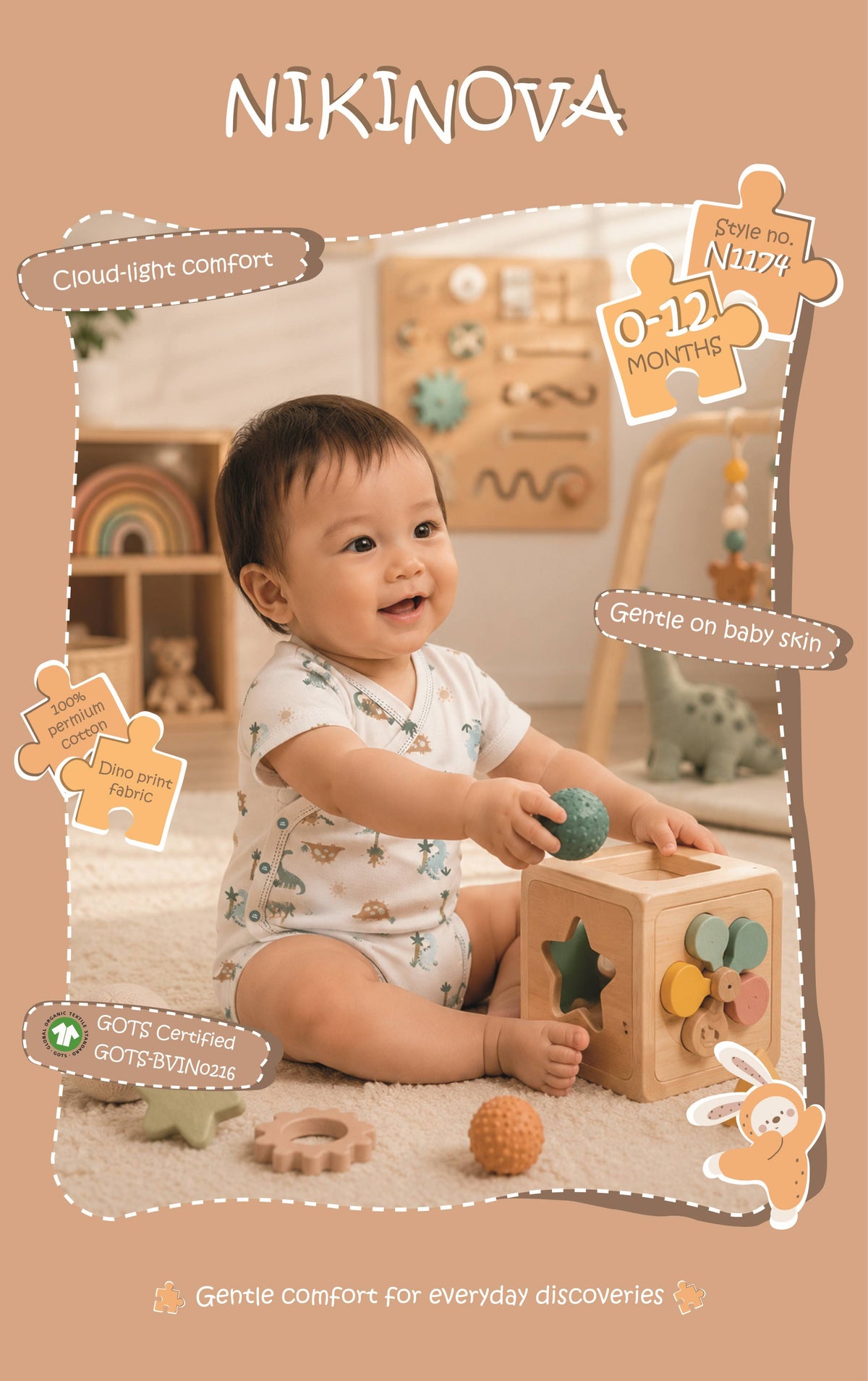 Niki Nova Baby Wrap Romper Soft Cotton for Baby Boys & Girls