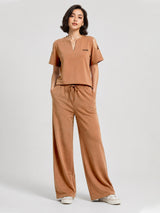Zarelle Women's Cotton Top and Wide-Leg Trouser Co-Ord Set