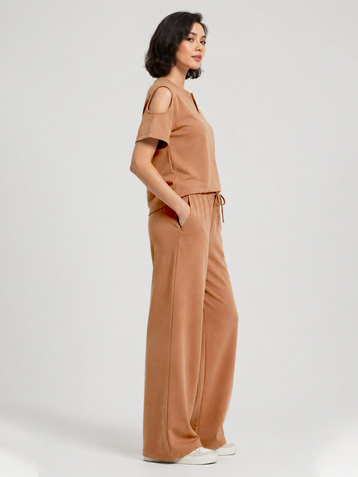 Zarelle Women's Cotton Top and Wide-Leg Trouser Co-Ord Set