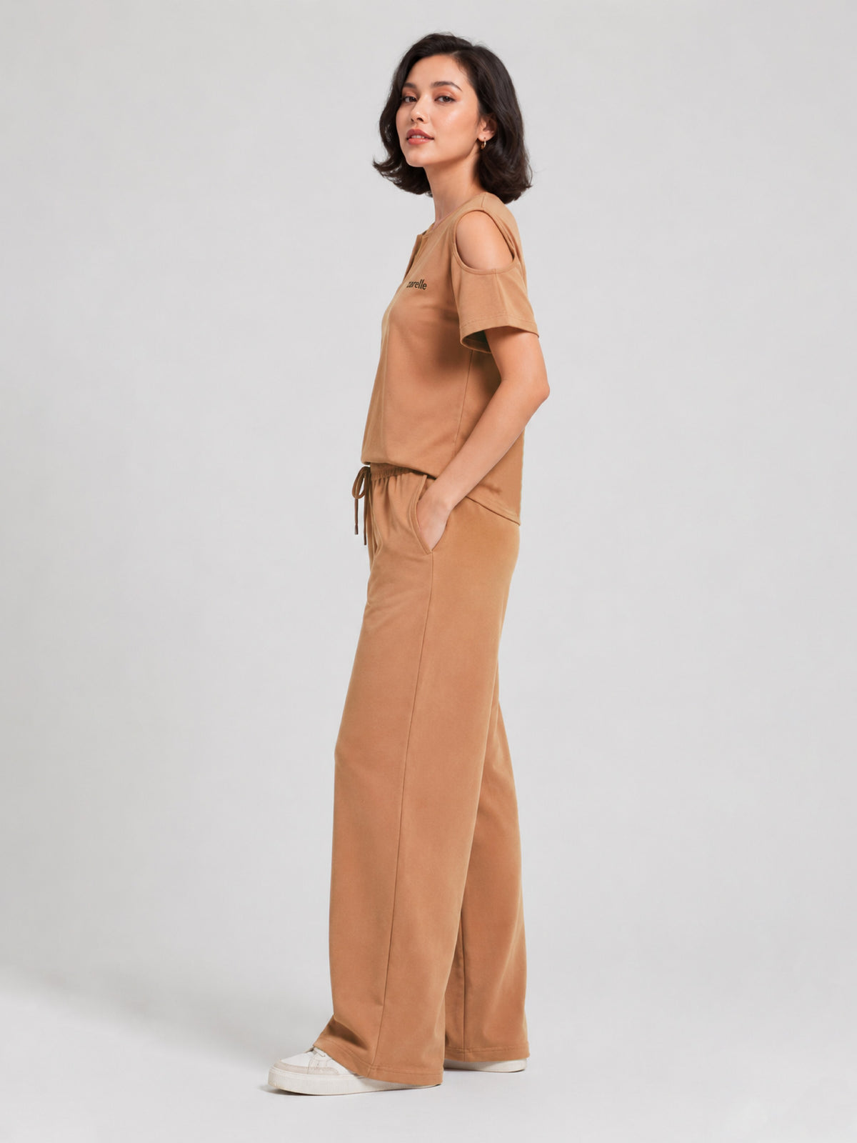 Zarelle Women's Cotton Top and Wide-Leg Trouser Co-Ord Set