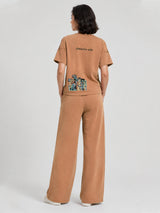 Zarelle Women's Cotton Top and Wide-Leg Trouser Co-Ord Set