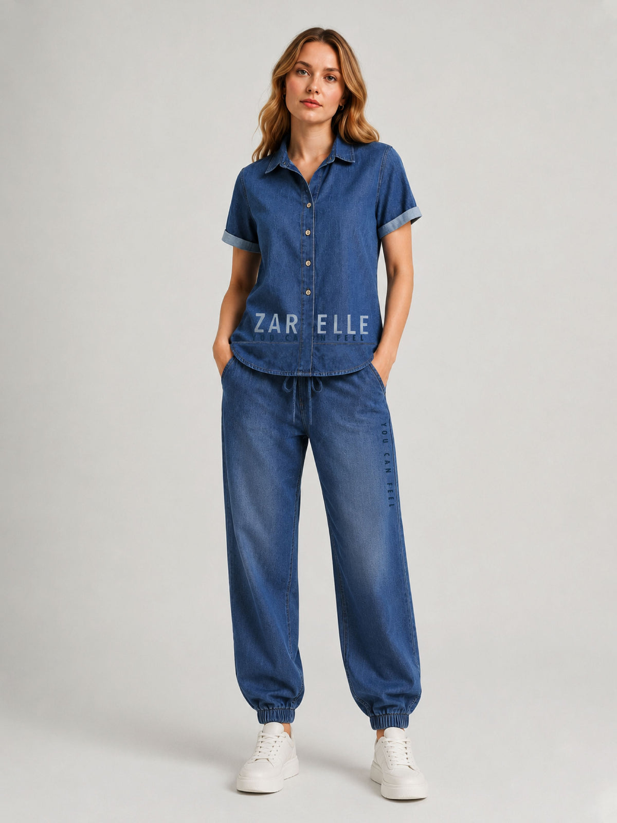 Zarelle Womenâ€™s Cotton Shirt and Jogger Co-Ord Set