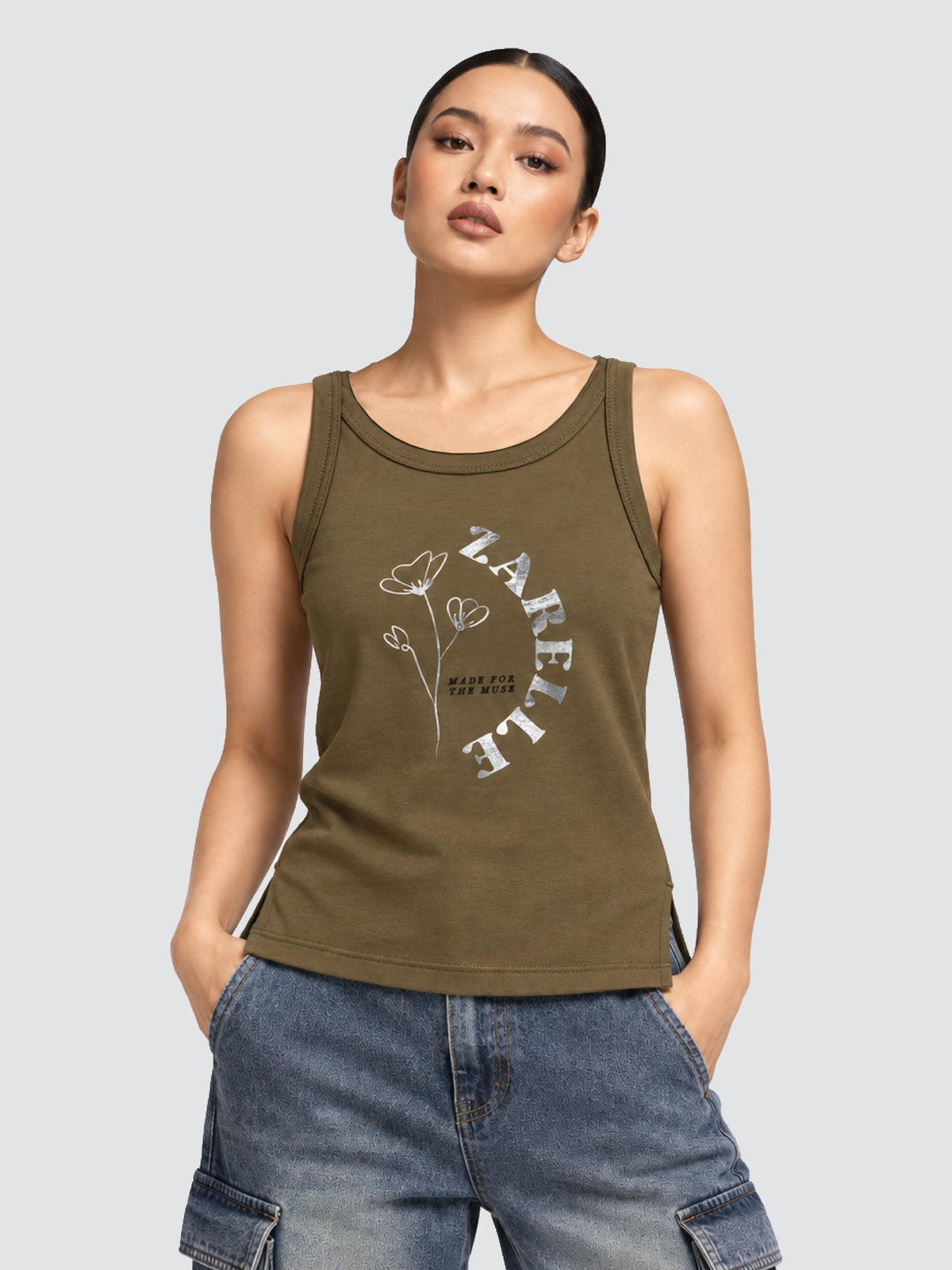 Zarelle Women's Cotton Regular Fit Sleeveless Top