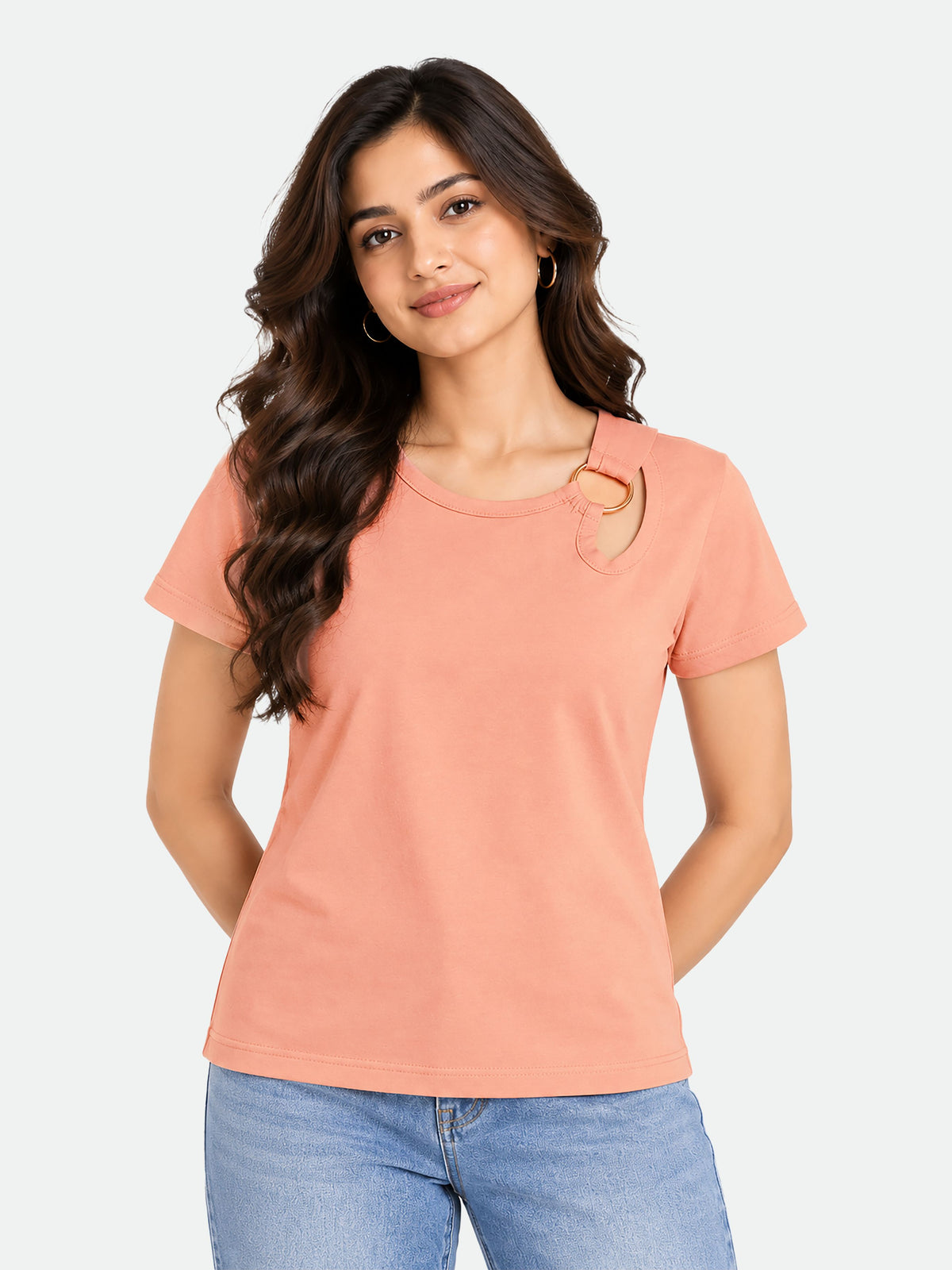 Zarelle Women's Cotton Regular Fit Cutout Top
