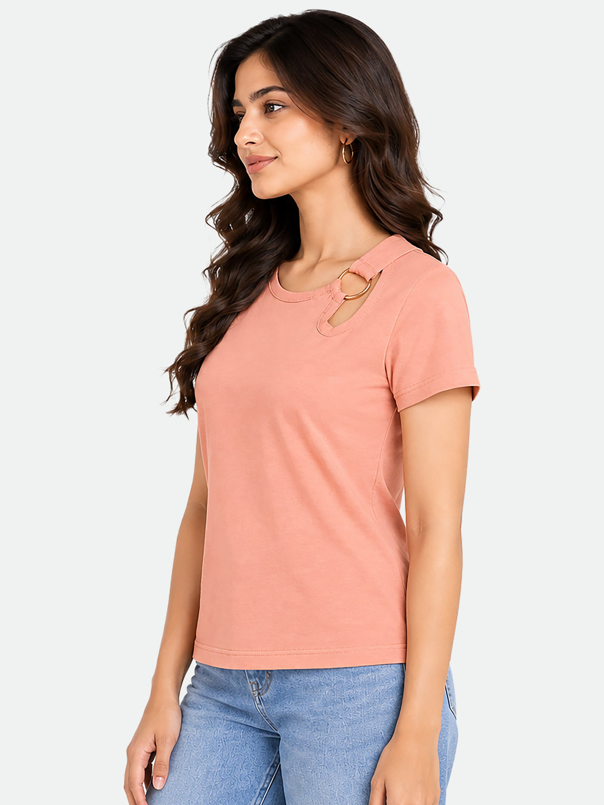 Zarelle Women's Cotton Regular Fit Cutout Top