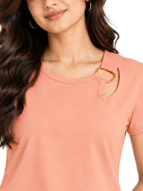Zarelle Women's Cotton Regular Fit Cutout Top