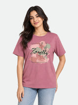 Zarelle Women's Cotton Regular Fit Graphic Printed T-Shirt