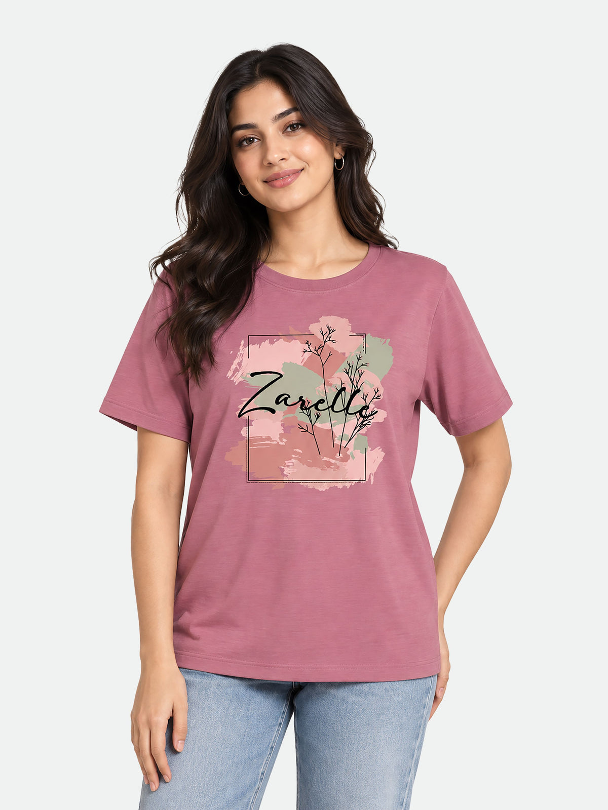 Zarelle Women's Cotton Regular Fit Graphic Printed T-Shirt