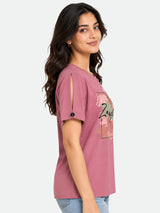 Zarelle Women's Cotton Regular Fit Graphic Printed T-Shirt