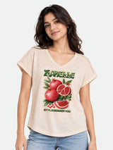 Zarelle Women's Cotton Relaxed Fit V-Neck Graphic T-Shirt