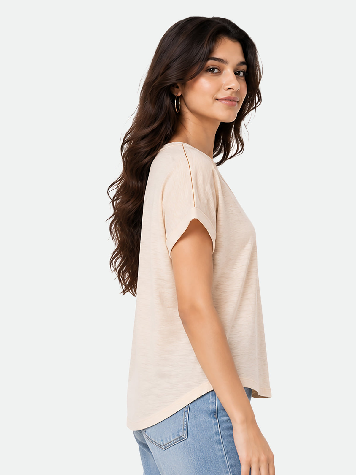 Zarelle Women's Cotton Relaxed Fit V-Neck Graphic T-Shirt