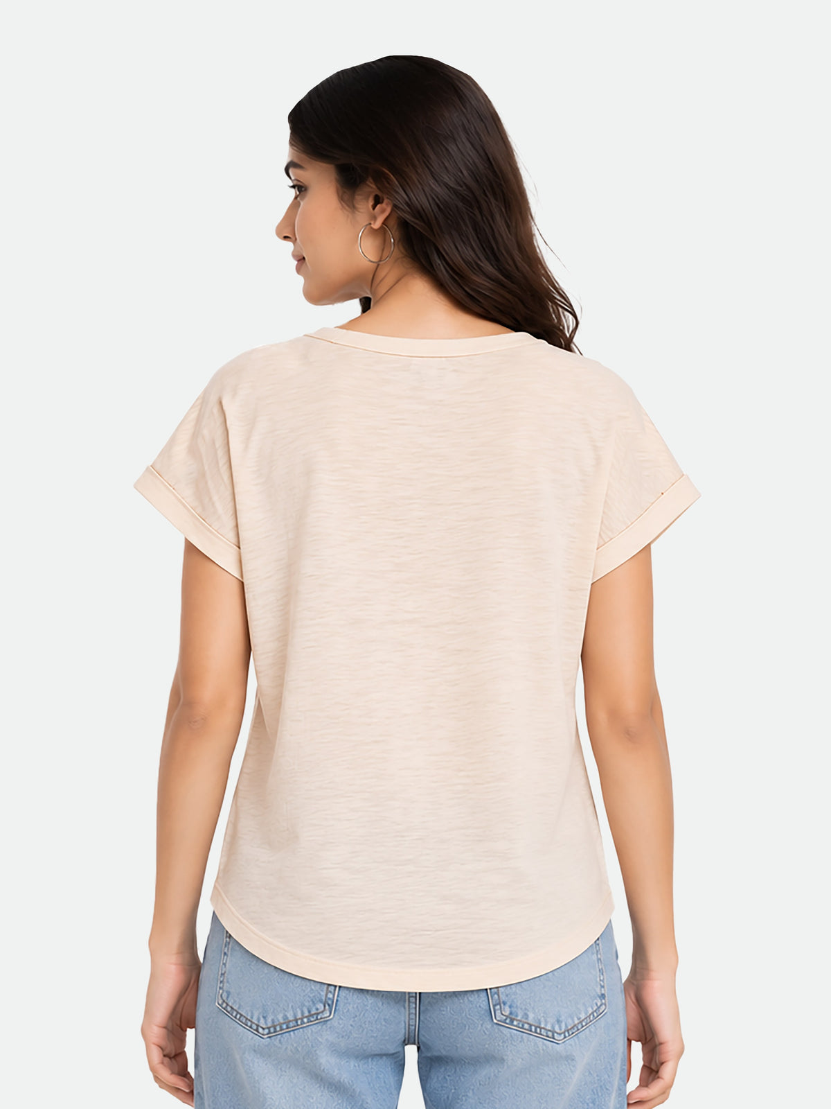 Zarelle Women's Cotton Relaxed Fit V-Neck Graphic T-Shirt